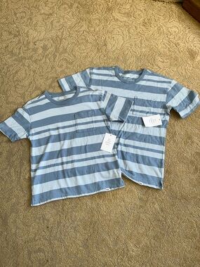 LOT of 2 ~ Short Sleeve Striped Pocket Tee - Blue & Light Blue